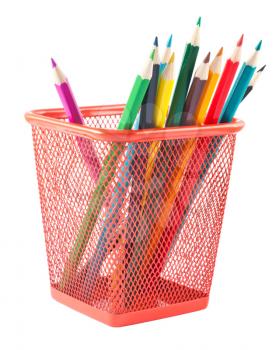 Royalty Free Photo of a Bunch of Colored Pencils in a Container