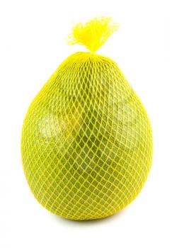 Royalty Free Photo of a Pomelo Fruit Wrapped in a Netting