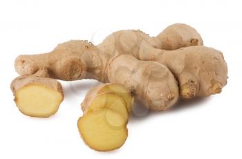 Royalty Free Photo of a Whole and Half Sliced Ginger Root