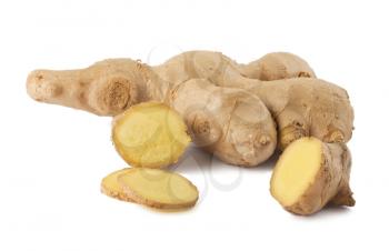 Royalty Free Photo of a Whole and Sliced Ginger Root