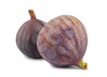 Pair of ripe purple fig fruits isolated on white background