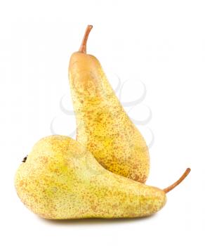 Pair of yellow ripe pears isolated on white background