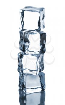 ice cube tower with reflection isolated on white background