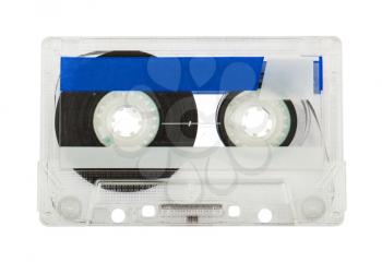 Transparent audio cassette isolated on white background