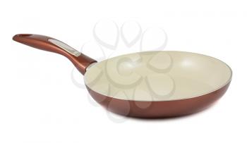 Brown cooking pan with ceramic coating isolated on white background