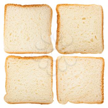 Collection of slices of fresh bread isolated on white background