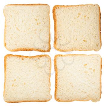 Collection of bread slices isolated on white background