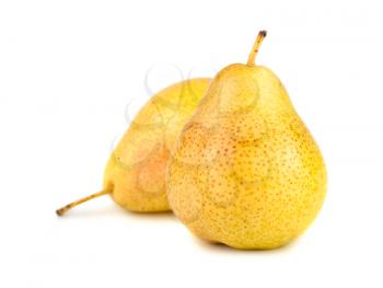 two yellow ripe pears isolated on white background