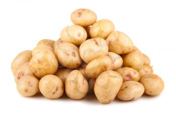 Big heap of ripe potato isolated on white background