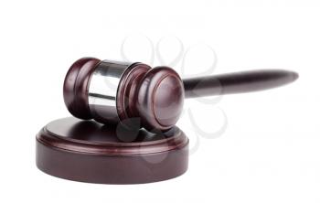 Judges brown wooden gavel isolated on white background