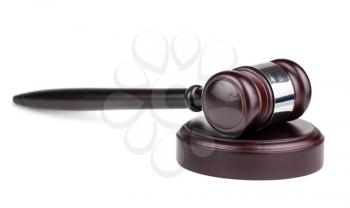 Judges brown wooden gavel isolated on white background