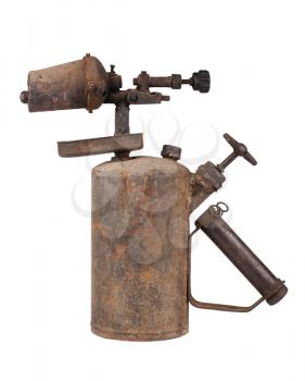 Rusty old blowtorch isolated on white background