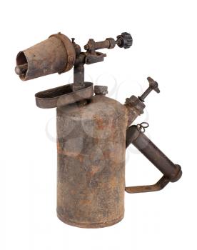 Old rusty blowtorch isolated on white background