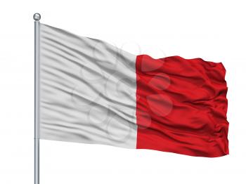Beaumont City Flag On Flagpole, Country Belgium, Isolated On White Background, 3D Rendering