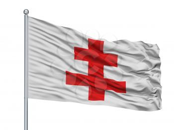 Ypres City Flag On Flagpole, Country Belgium, Isolated On White Background, 3D Rendering