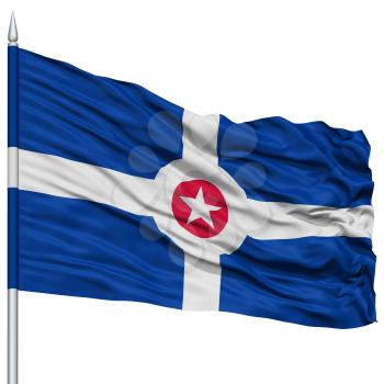 Indianapolis Flag on Flagpole, Capital of Indiana State, Flying in the Wind, Isolated on White Background