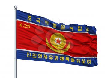Korean Peoples Army Ground Force Flag On Flagpole, Isolated On White Background, 3D Rendering