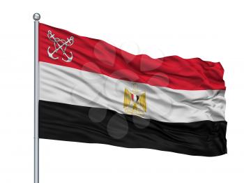 Egypt Naval Ensign Flag On Flagpole, Isolated On White Background, 3D Rendering