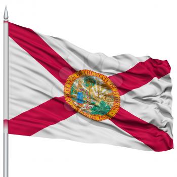 Isolated Florida Flag on Flagpole, USA state, Flying in the Wind, Isolated on White Background