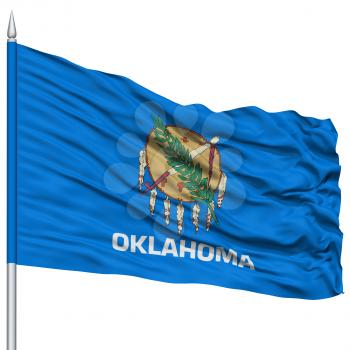 Isolated Oklahoma Flag on Flagpole, USA state, Flying in the Wind, Isolated on White Background