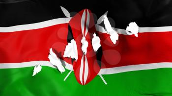Kenya flag perforated, bullet holes, white background, 3d rendering