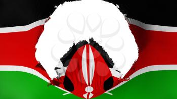 Big hole in Kenya flag, white background, 3d rendering