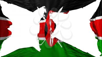 Destroyed Kenya flag, white background, 3d rendering