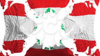 Lebanon torn flag fluttering in the wind, over white background, 3d rendering