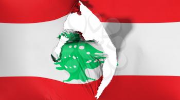 Damaged Lebanon flag, white background, 3d rendering