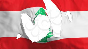 Ragged Lebanon flag, white background, 3d rendering