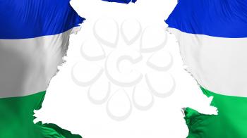Lesotho flag ripped apart, white background, 3d rendering