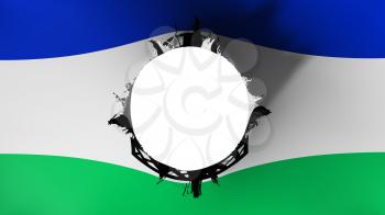 Hole cut in the flag of Lesotho, white background, 3d rendering