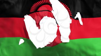 Ragged Malawi flag, white background, 3d rendering