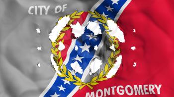 Montgomery city, capital of Alabama state flag with a small holes, white background, 3d rendering