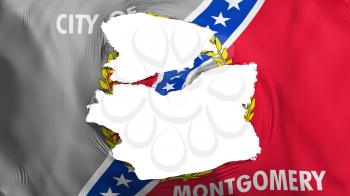 Tattered Montgomery city, capital of Alabama state flag, white background, 3d rendering