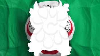 Ripped Organisation of Islamic Cooperation flying flag, over white background, 3d rendering