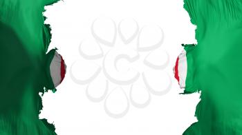 Blasted Organisation of Islamic Cooperation flag, against white background, 3d rendering