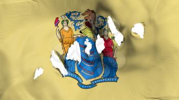New Jersey state flag perforated, bullet holes, white background, 3d rendering