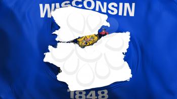 Tattered Wisconsin state flag, white background, 3d rendering