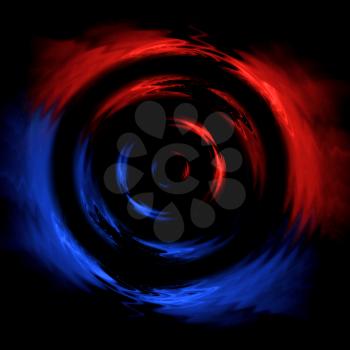 Royalty Free Clipart Image of Red Blue Rings on Black