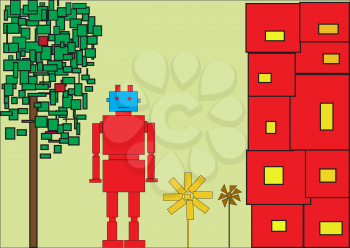 Royalty Free Clipart Image of a Retro Red Robot
