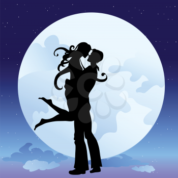 Royalty Free Clipart Image of a Couple at the Moonlight