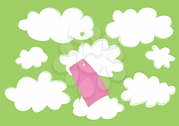 Royalty Free Clipart Image of a Label in the Clouds