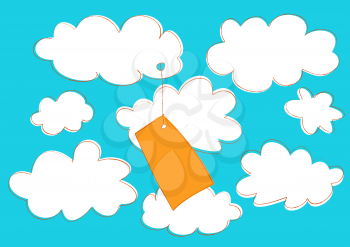 Royalty Free Clipart Image of a Label in the Clouds