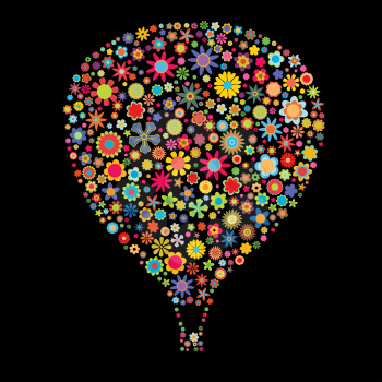 Royalty Free Clipart Image of a Floral Hot Air Balloon