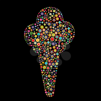 Royalty Free Clipart Image of a Floral Ice Cream Cone