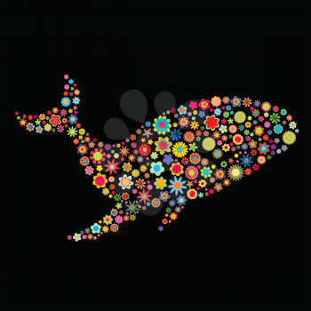 Royalty Free Clipart Image of a Floral Illustration of a Whale