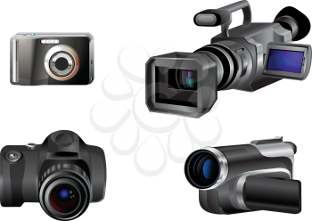 Royalty Free Clipart Image of Different Cameras