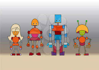 Royalty Free Clipart Image of a Family of Robots