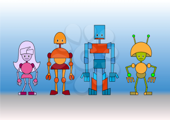 Royalty Free Clipart Image of a Robot Family